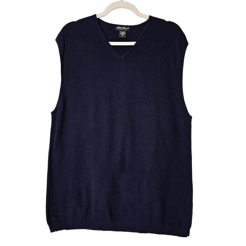 Eddie Bauer V-Neck Sweater Vest - Men's Tall XL, Navy Blue